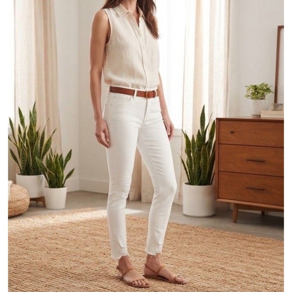 Lucky Brand White Skinny Jeans Women Sz 6/28 Raw Hem Ankle Denim Pants Chic Lax